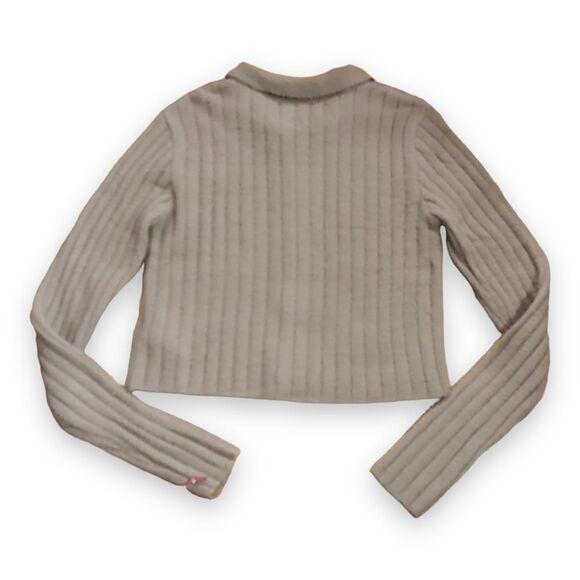 London Kaye Cropped Button Down Ribbed Long Sleeve Knit Sweater with Collar US L - Picture 2 of 7